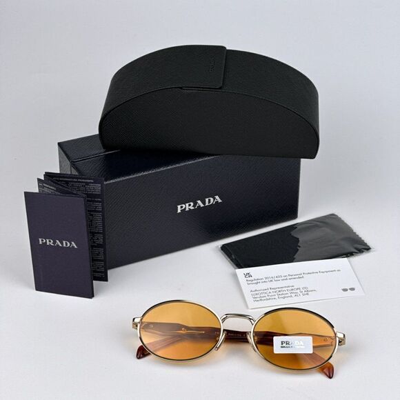 NEW Prada PR65ZS ZVN02Z Pale Gold Orange Oval Metal Unisex Sunglasses - Picture 13 of 13